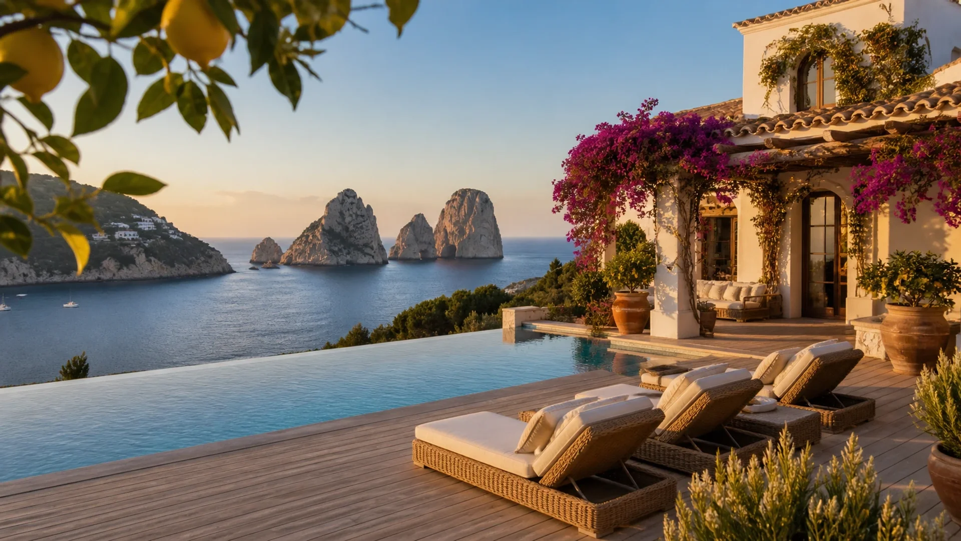 Capri villa with Faraglioni rocks — Bali furniture delivery via Naples