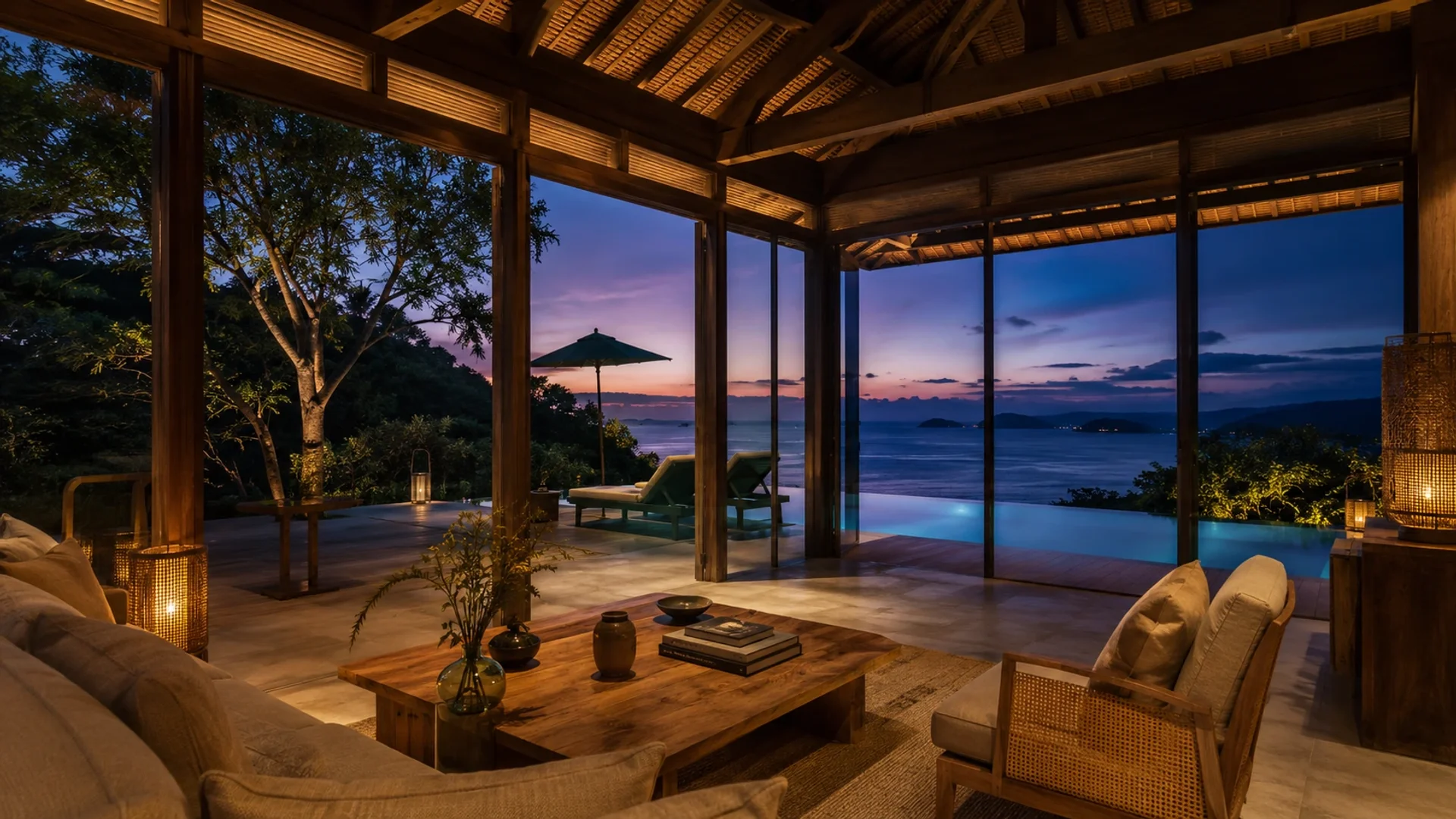 Hoi An & Da Nang luxury villa at twilight, Bali furniture delivery to Vietnam Central Coast under ASEAN free trade