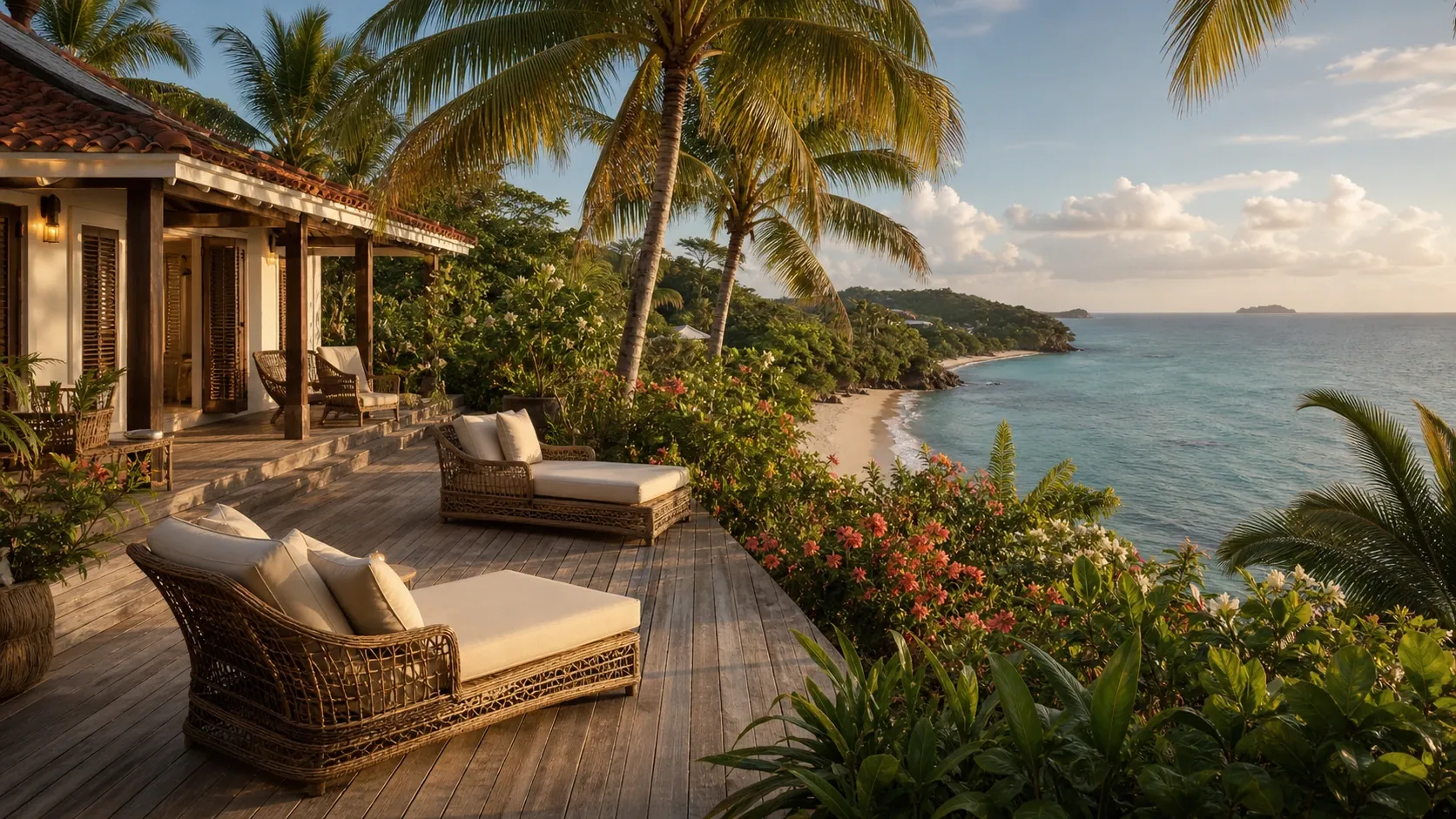 Mustique private villa, bespoke Bali furniture delivery via Saint Vincent