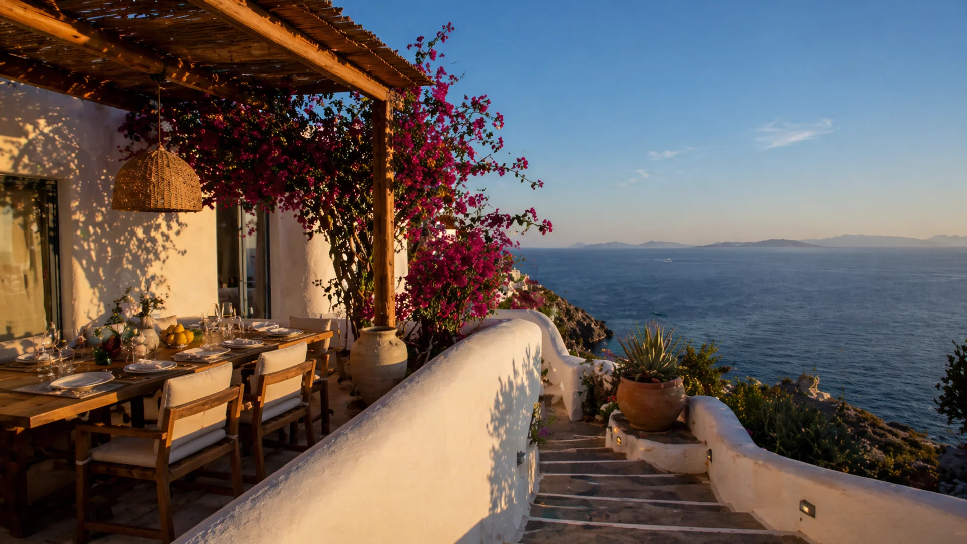 Mykonos hillside architecture, customs and shipping guide for Bali furniture to Greece