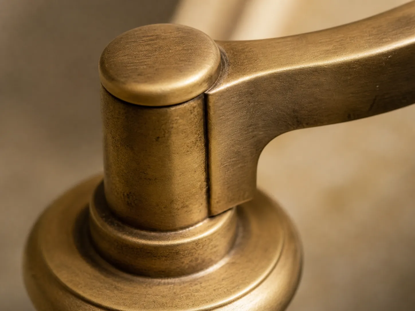 Solid brass hardware fittings showing finish options from raw to patinated