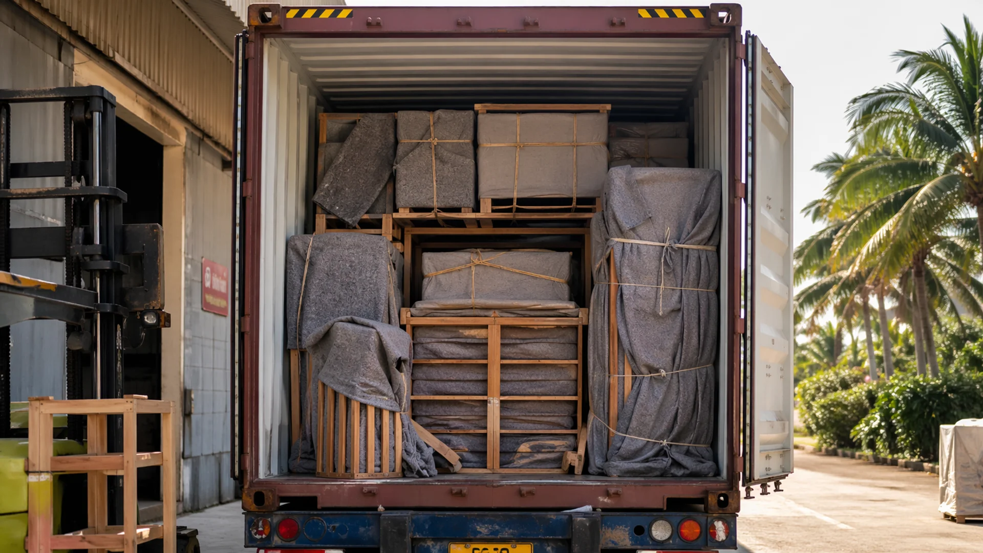 Furniture container loaded at Benoa port, ready to leave Bali