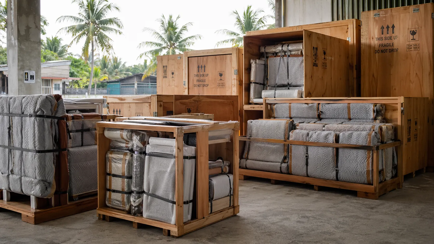 Quality control and container loading, furniture inspection before sea freight from Bali