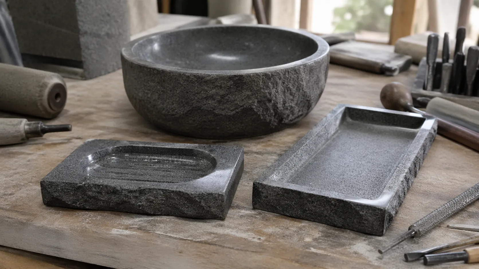 Hand-carving a bespoke element at the Kerobokan atelier